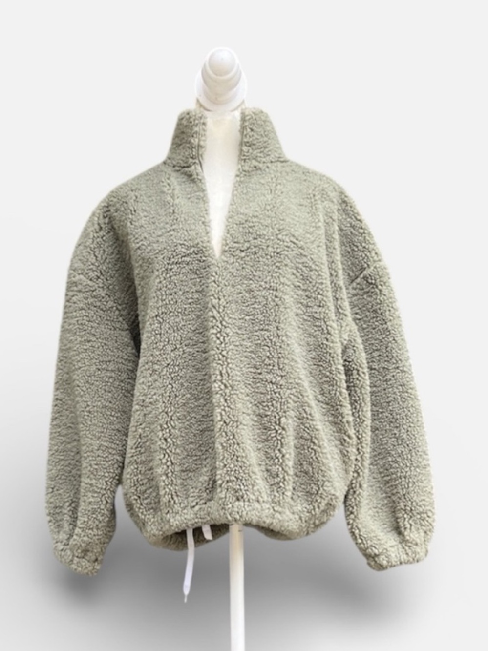 POL Split Neck Oversized Sherpa Pullover Jacket in Sage Cozy Sz Small